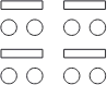 Grille deux colonnes, trois rangées : rectangles en haut et bas, cercles au centre, disposition idéale pour atelier cuisine.