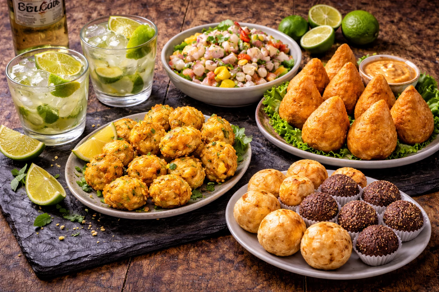 Aperitivo do Brazil avec snacks brésiliens, ceviche, caipirinhas, ambiance conviviale de team building à Dijon.